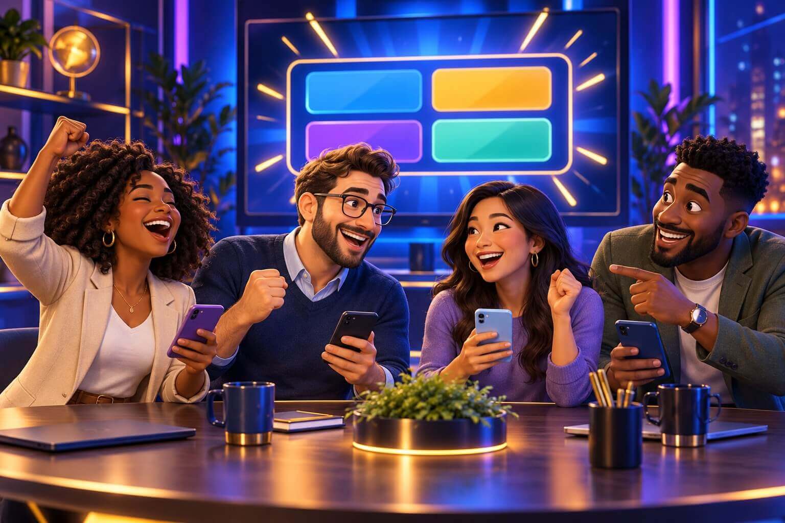 زملاء يستمتعون بمسابقة لبناء الفريق