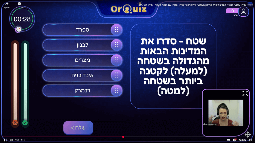 חידונים מוכנים להפעלה מהירה לאירועים - דוגמה לחידון גיאוגרפיה